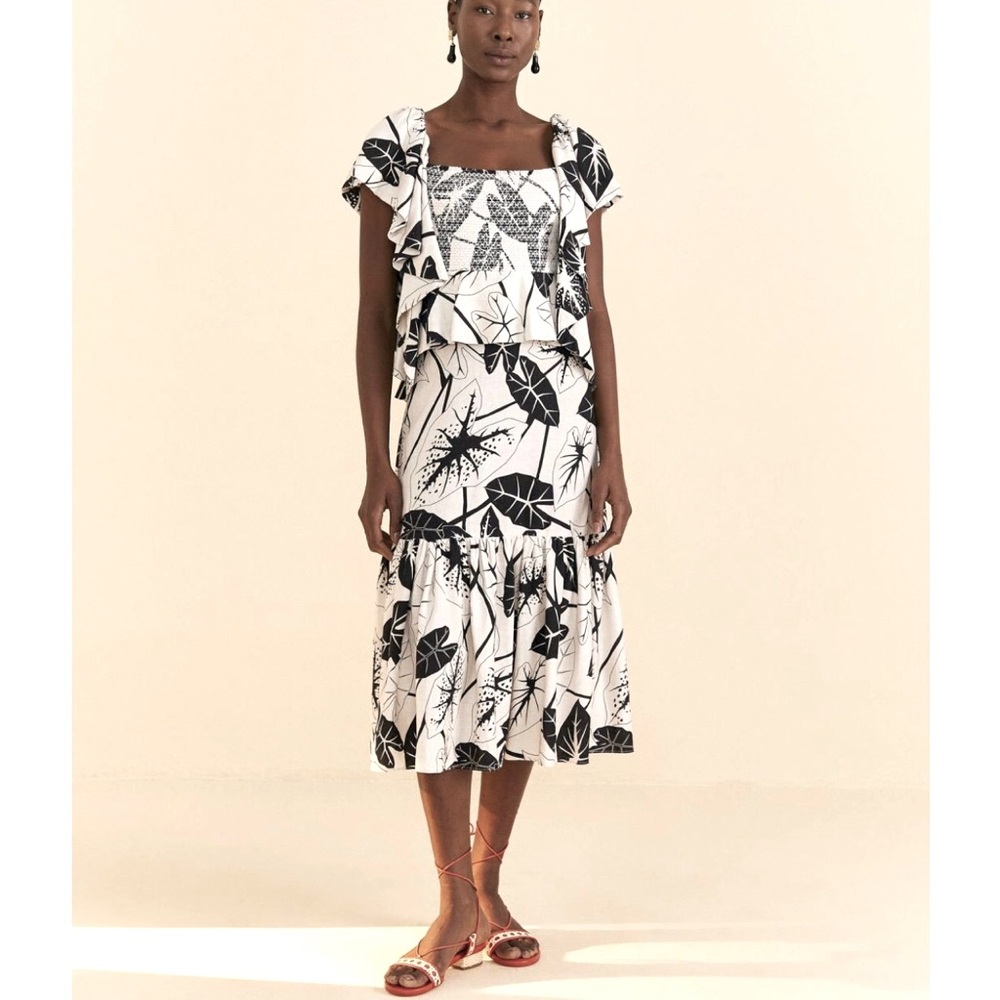 FARM RIO Graphic Leaves Midi Dress